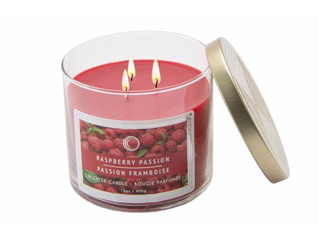 14 OZ 3 WICK JAR CANDLE WITH LID (RASPBERRY PASSION)