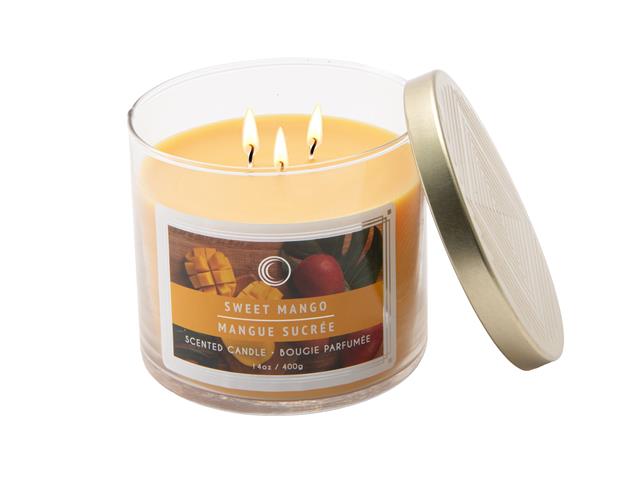 14 OZ 3 WICK JAR CANDLE WITH LID (SWEET MANGO)