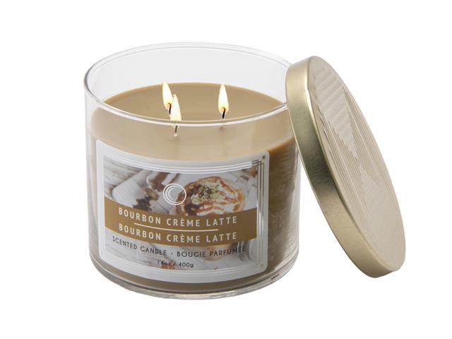 14 OZ 3 WICK JAR CANDLE WITH LID (BOURBON CRÈME LATTE)