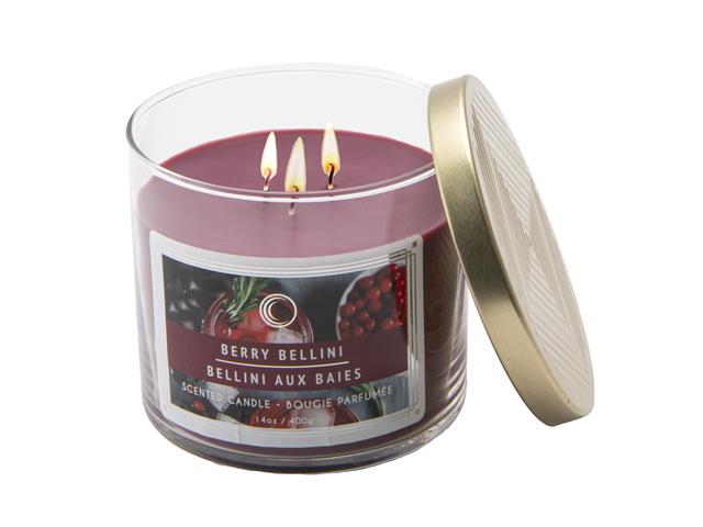 14 OZ 3 WICK JAR CANDLE WITH LID (BERRY BELLINI)