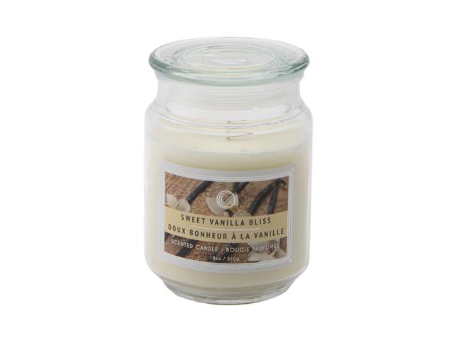 18 OZ SCENTED JAR WITH GLASS LID (SWEET VANILLA BLISS)