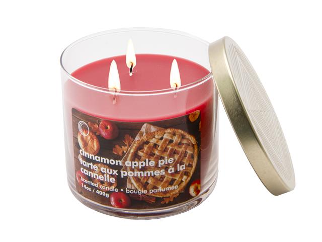14 OZ 3 WICK JAR CANDLE WITH LID (CINNAMON APPLE PIE)