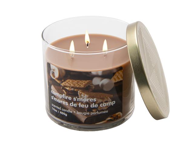 14 OZ 3 WICK JAR CANDLE WITH LID (CAMPFIRE S'MORES)