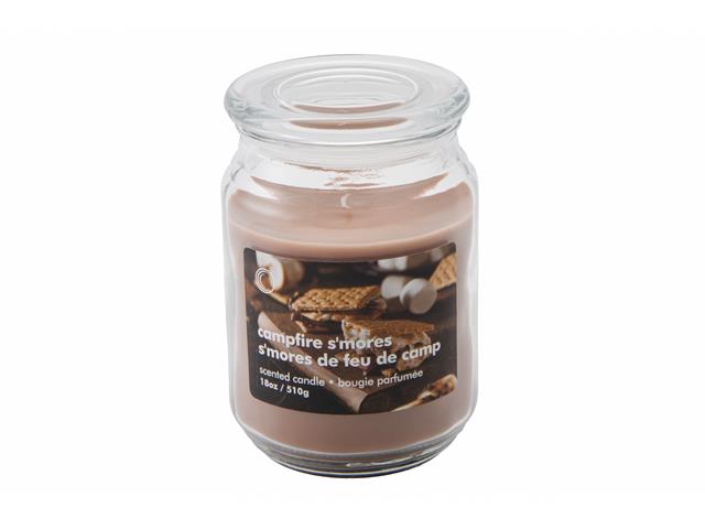 18 OZ SCENTED JAR WITH GLASS LID (CAMPFIRE S'MORES)