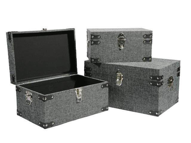 FABRIC STORAGE TRUNK (SET OF 3) (BLACK)