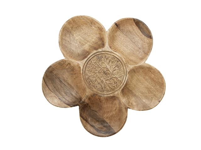 WOODEN FLOWER LAZY SUSAN TRAY