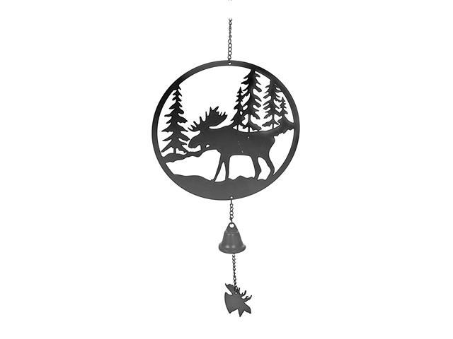 BLACK METAL WALL HANGING WITH BELL (MOOSE FOREST)