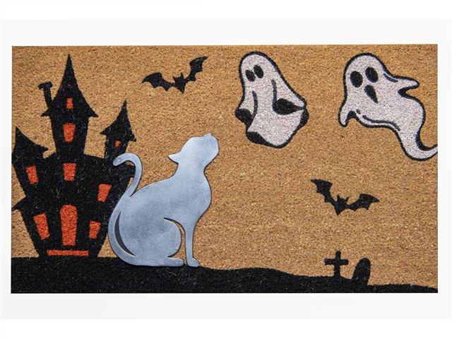 COIR MAT WITH RUBBER ACCENT (GHOSTS WITH CAT ACCENT)