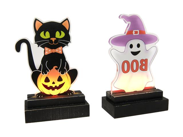 LED ACRYLIC DECOR WITH WOOD BASE (CAT AND GHOST) (ASSTD)