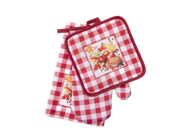 3 PC KITCHEN SET (RED PLAID - APPLE PIE)