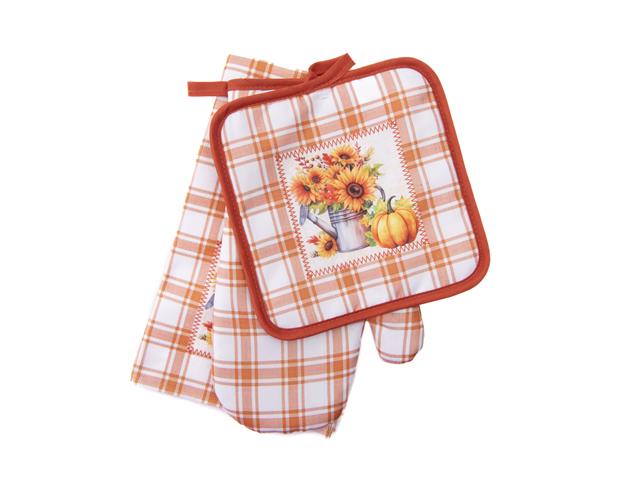 3 PC KITCHEN SET (ORANGE PLAID - SUNFLOWER & PUMPKIN)
