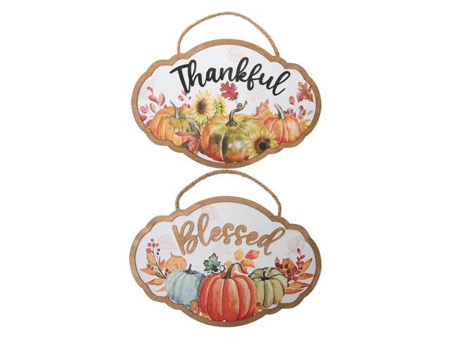 MDF WALL HANGER (PUMPKIN - THANKFUL/BLESSED) (ASSTD)