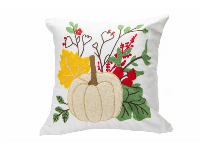 POLYESTER EMBROIDERED CUSHION (PUMPKIN AND AUTUMN FOLIAGE)