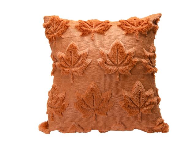 POLYESTER FLEECE EMBROIDERED CUSHION (BROWN MAPLE LEAVES)