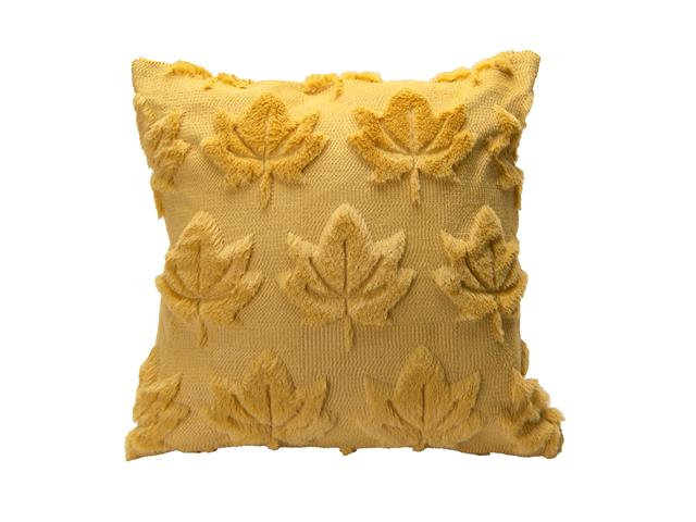 POLYESTER FLEECE EMBROIDERED CUSHION (YELLOW MAPLE LEAVES)