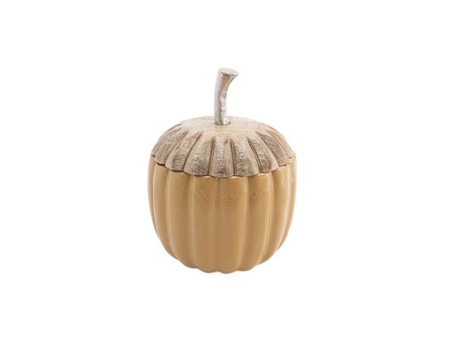WOODEN METAL PUMPKIN DÉCOR WITH LID (YELLOW) (SMALL)