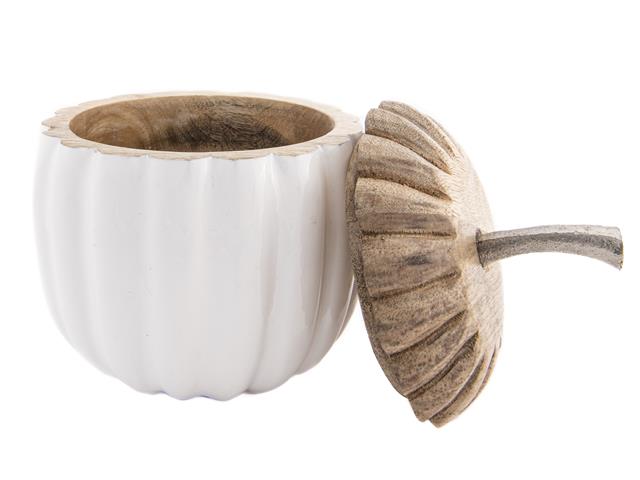 WOODEN METAL PUMPKIN DÉCOR WITH LID (WHITE) (LARGE)