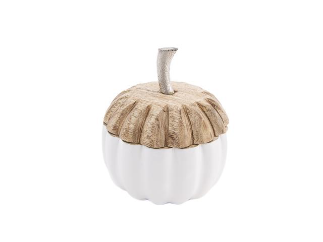 WOODEN METAL PUMPKIN DÉCOR WITH LID (WHITE) (SMALL)