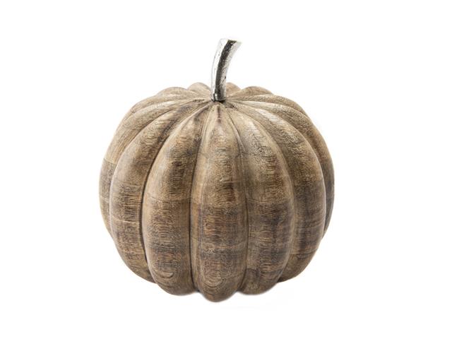 WOODEN PUMPKIN DECOR WITH METAL STALK