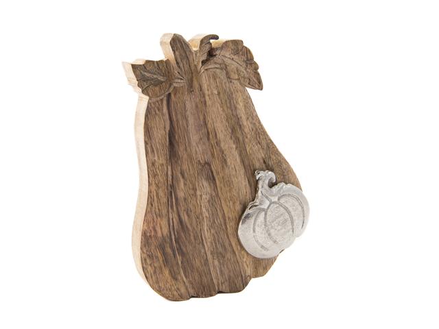 MANGO WOOD PUMPKIN WITH SILVER METAL ACCENT