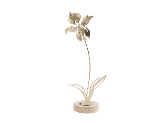 METAL FLOWER DÉCOR ON WOODEN BASE (IRIS) (GOLD)