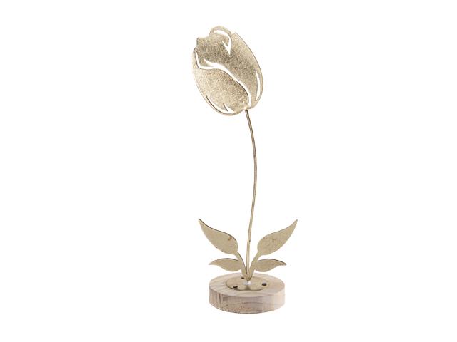 METAL FLOWER DÉCOR ON WOODEN  BASE (TULIP) (GOLD)