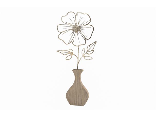 METAL FLOWER DÉCOR ON WOODEN BASE (HIBISCUS) (GOLD)
