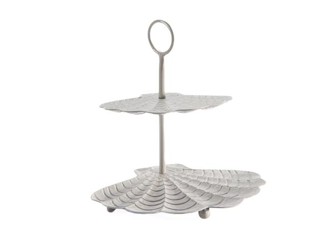 METAL 2-TIER SCALLOP SHELL TRAY (FLAT-PACK) (GRAY)