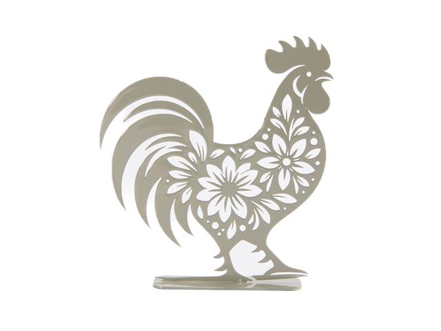 METAL DÉCOR WITH FLORAL CUTOUT (ROOSTER) (SAGE)