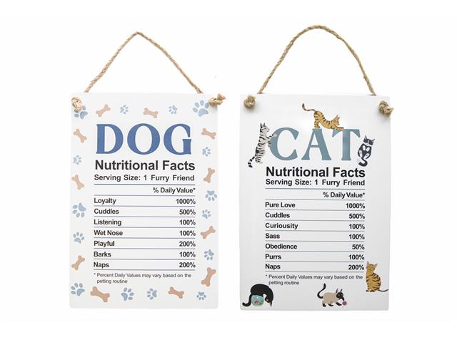 HANGING WOOD WALL SIGN  (DOG/CAT NUTRITIONAL FACTS) (ASSTD)
