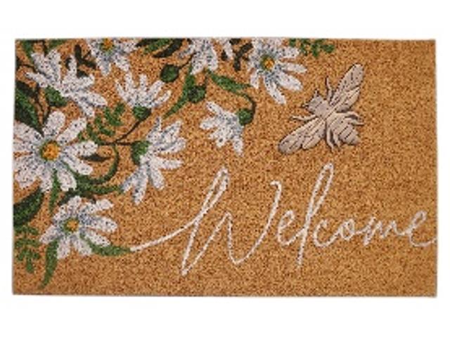COIR MAT WITH RUBBER ACCENT(DAISIES W/ METALLIC BEE - WELCOME)
