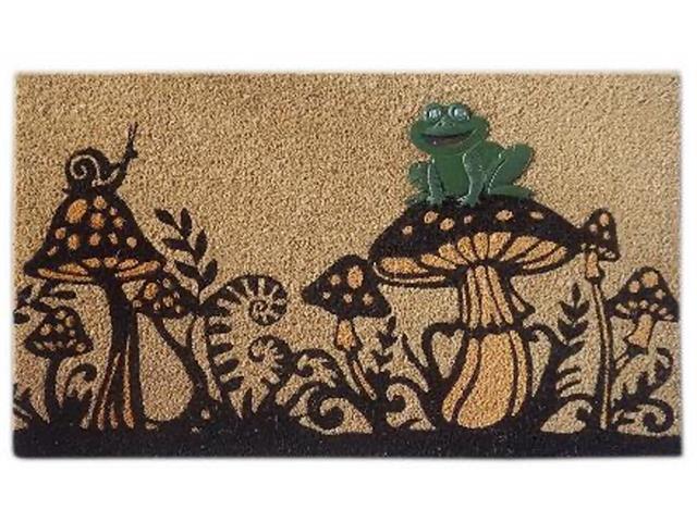 COIR MAT WITH RUBBER ACCENT (MUSHROOMS WITH FROG ACCENT)
