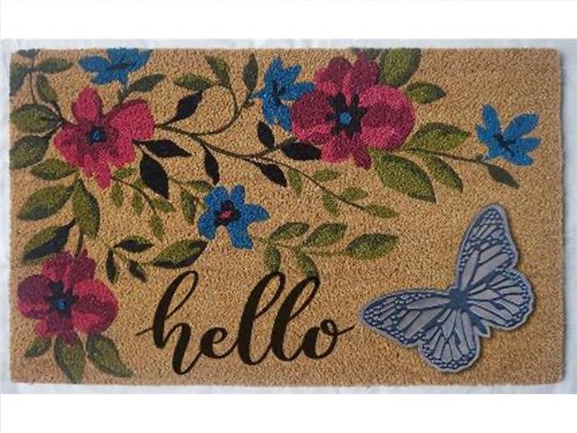 COIR MAT WITH RUBBER ACCENT (HELLO WITH BUTTERFLY ACCENT)