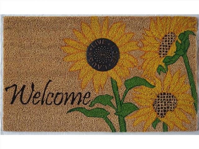 COIR MAT WITH RUBBER ACCENT(WELCOME WITH SUNFLOWER ACCENT)
