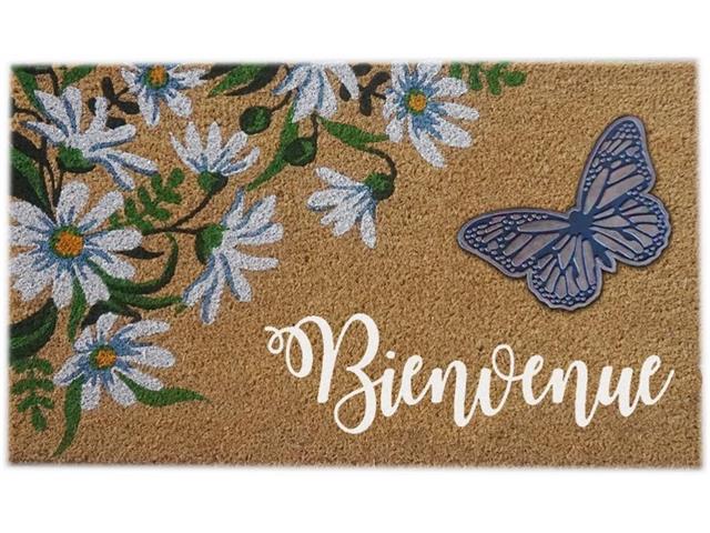 COIR MAT WITH RUBBER ACCENT (BIENVENUE - BUTTERFLY ACCENT)