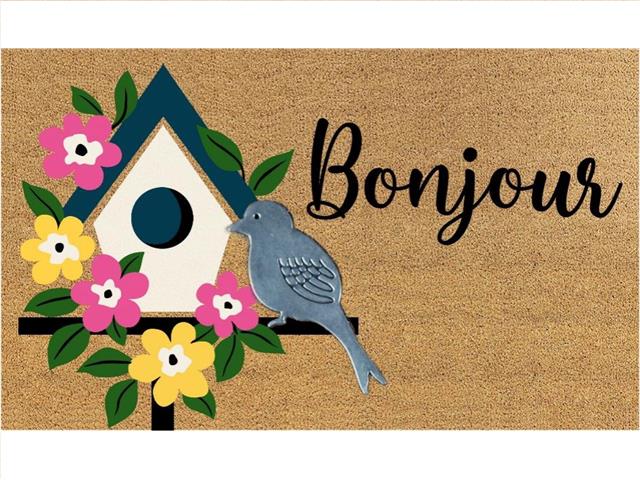 COIR MAT WITH RUBBER ACCENT (BONJOUR - BIRD ACCENT)