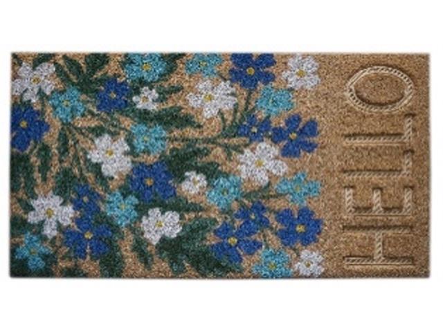 EMBOSSED COIR DOOR MAT (BLUE & WHITE BLOOMS - HELLO)