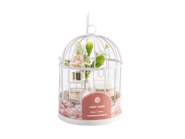 CANDLE & DIFFUSER GIFT SET IN METAL BIRDCAGE (CHERRY BLOSSOM)