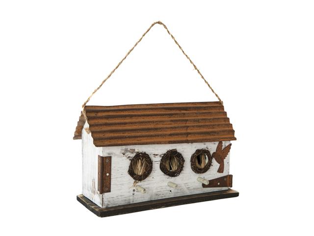 WOODEN WHITE BARN BIRDHOUSE