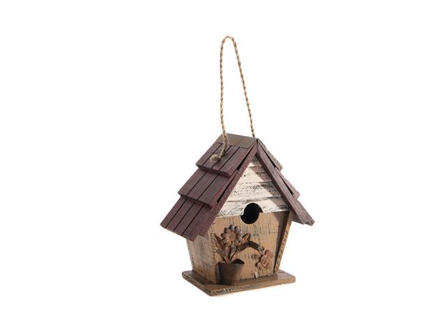 WOODEN RED ROOF CLASSIC BIRDHOUSE