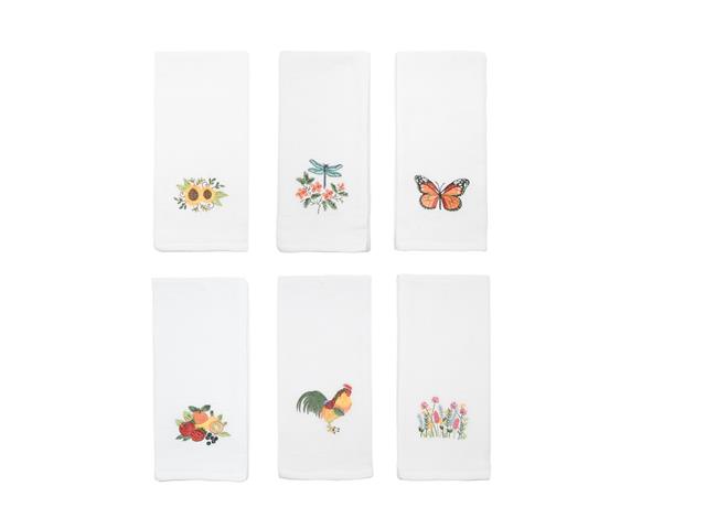 EMBROIDERED WHITE WAFFLE KITCHEN TOWEL (ASSTD)