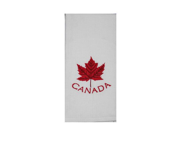 EMBROIDERED WHITE WAFFLE KITCHEN TOWEL (CANADIAN FLAG)