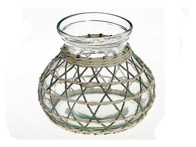 LANA PAPER ROPE GLASS POT CANDLE HOLDER (LARGE) (GREEN/BEIGE)