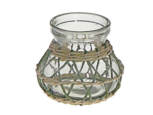LANA PAPER ROPE GLASS POT CANDLE HOLDER (SMALL) (GREEN/BEIGE)