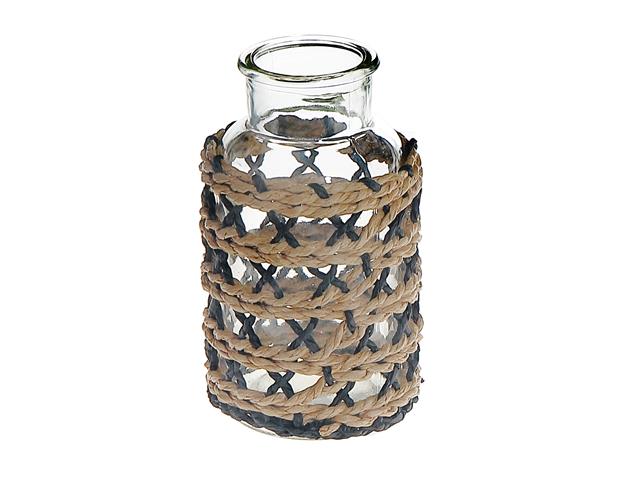 MAYA PAPER ROPE GLASS BOTTLE CANDLE HOLDER (LARGE) (BROWN/BLACK)