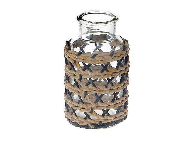 MAYA PAPER ROPE GLASS BOTTLE CANDLE HOLDER (SMALL) (BROWN/BLACK)