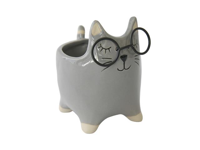 CERAMIC PLANTER (CAT WITH GLASSES)