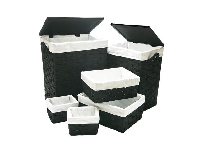 6PC NON-WOVEN RECT. HAMPERS & BASKETS (BLACK)
