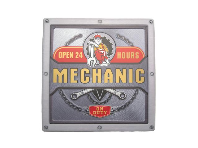 EMBOSSED METAL WALL SIGN (24 HRS MECHANIC ON DUTY )