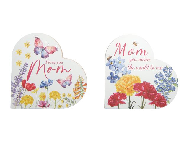 WOODEN HEART SHAPED MOM DECOR (ASSTD)